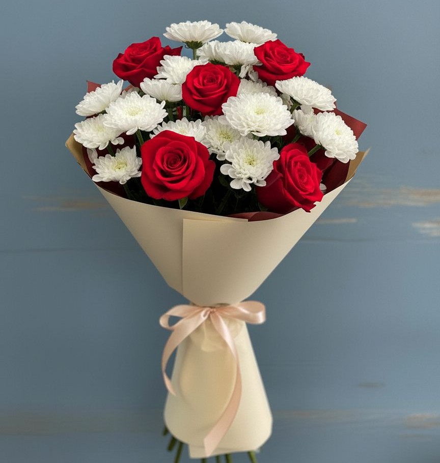 Букет цветов из: Розы и Хризантемы в Зырянском