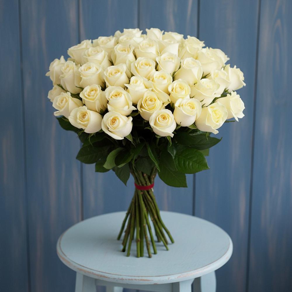 Букет 51 Белая роза Эдлесс Лав в Зырянском