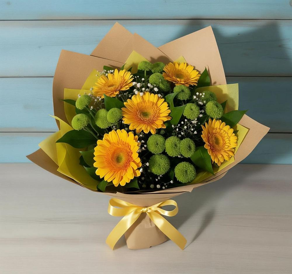 Букет цветов из: Герберы и Хризантемы в Зырянском