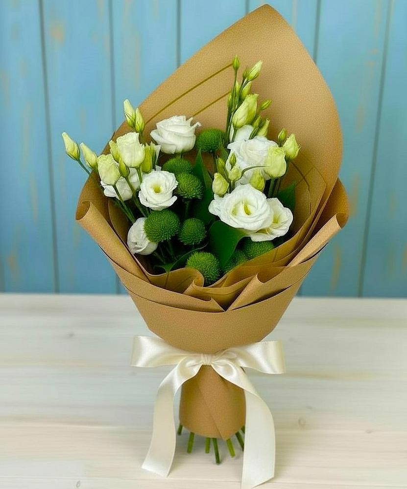 Букет цветов из: Хризантемы и Лизиантусы в Зырянском