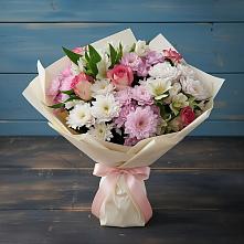 Букет цветов из:  Хризантемы, Альстромерии и Розы в Зырянском