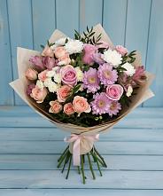 Букет цветов из:  Хризантемы, Розы и Альстромерии в Зырянском