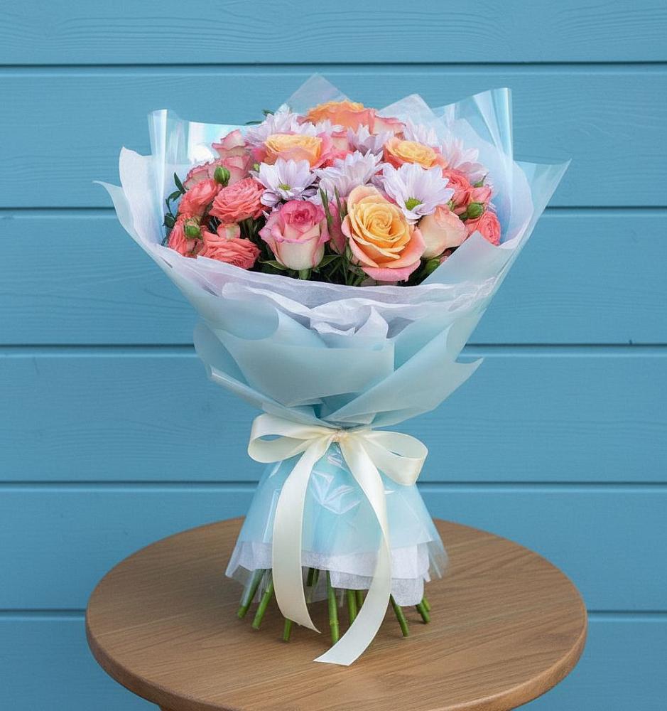 Букет цветов из: Хризантемы и Розы в Зырянском