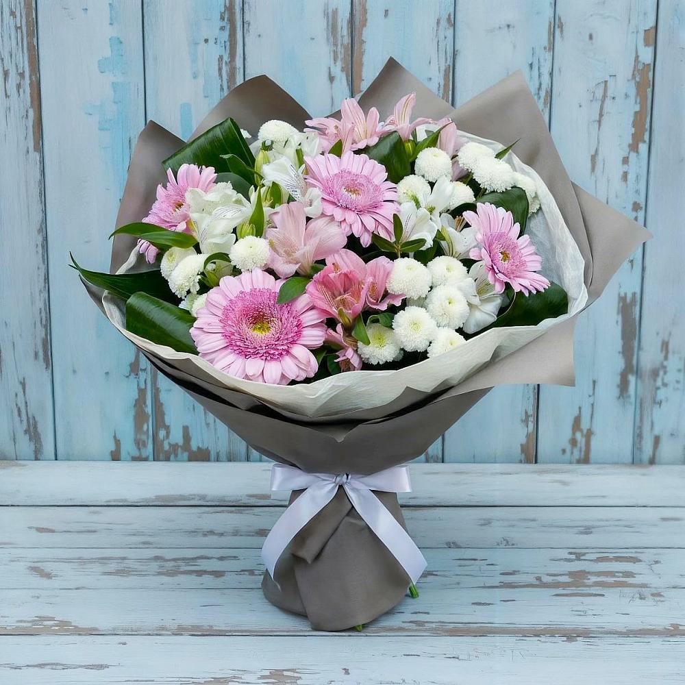 Букет цветов из: Герберы, Альстромерии и Хризантемы в Зырянском